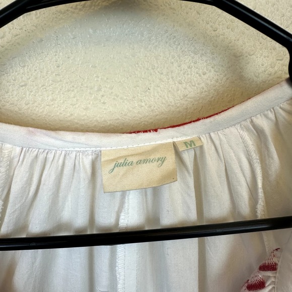 JULIA AMORY Sz Medium Miraflores Embroidered Bohemian Boho Dress Midi Red White - Picture 2 of 8